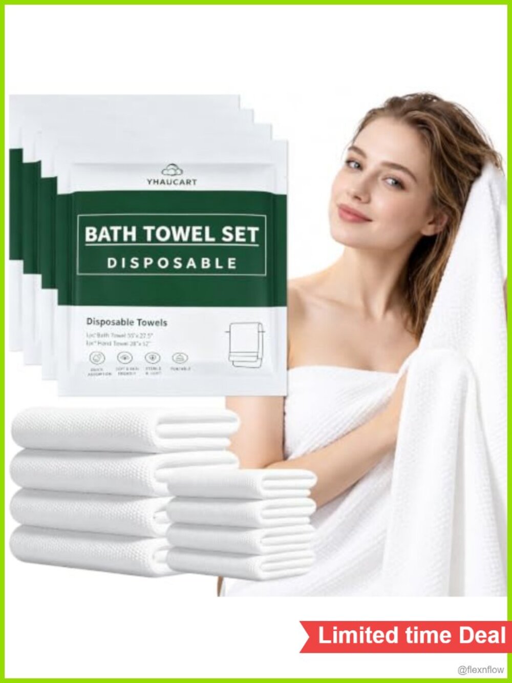 Disposable Bath & Hand Towel Set 20 Individually Wrapped Plant Fiber